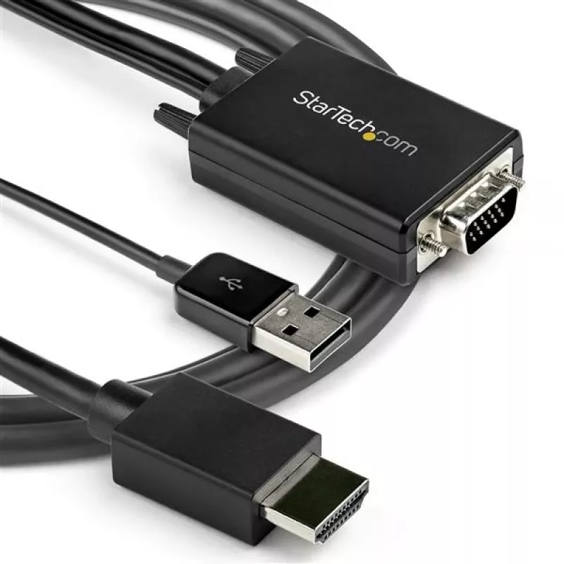StarTech.com 2 m VGA–HDMI pārveidotāja kabelis ar USB audio atbalstu un barošanu – analogais–digitālais video adaptera kabelis VGA datora pievienošanai HDMI displejam – 1080p vīriešu–vīriešu monitora kabelis