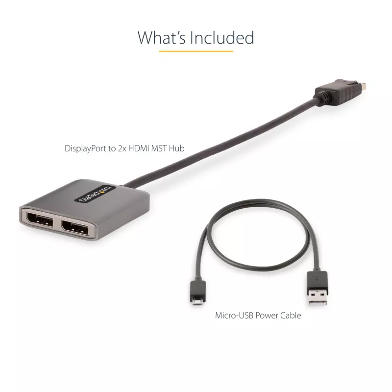 StarTech.com DP uz diviem HDMI MST HUB - Divi HDMI 4K 60Hz - DisplayPort vairāku monitoru adapteris ar 1 pēdas / 30 cm kabeli - DP 1.4 Multi Stream Transport centrs, DSC | HBR3 - DP uz HDMI sadalītājs