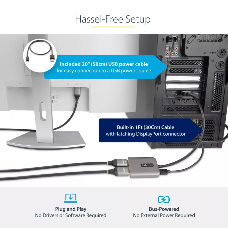 StarTech.com DP uz diviem HDMI MST HUB - Divi HDMI 4K 60Hz - DisplayPort vairāku monitoru adapteris ar 1 pēdas / 30 cm kabeli - DP 1.4 Multi Stream Transport centrs, DSC | HBR3 - DP uz HDMI sadalītājs
