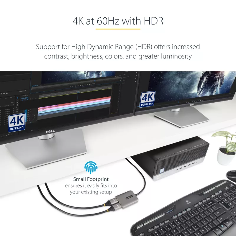 StarTech.com DP uz diviem HDMI MST HUB - Divi HDMI 4K 60Hz - DisplayPort vairāku monitoru adapteris ar 1 pēdas / 30 cm kabeli - DP 1.4 Multi Stream Transport centrs, DSC | HBR3 - DP uz HDMI sadalītājs