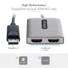 StarTech.com DP uz diviem HDMI MST HUB - Divi HDMI 4K 60Hz - DisplayPort vairāku monitoru adapteris ar 1 pēdas / 30 cm kabeli - DP 1.4 Multi Stream Transport centrs, DSC | HBR3 - DP uz HDMI sadalītājs