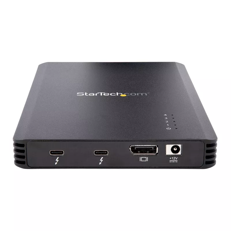 StarTech.com 4 nodalījumu Thunderbolt 3 NVMe korpuss, M.2 NVMe SSD diskiem, 1x DisplayPort video/ 2x TB3 pakārtotie porti, 40 Gbps, 72 W barošanas bloks, ārējais cietā diska korpuss