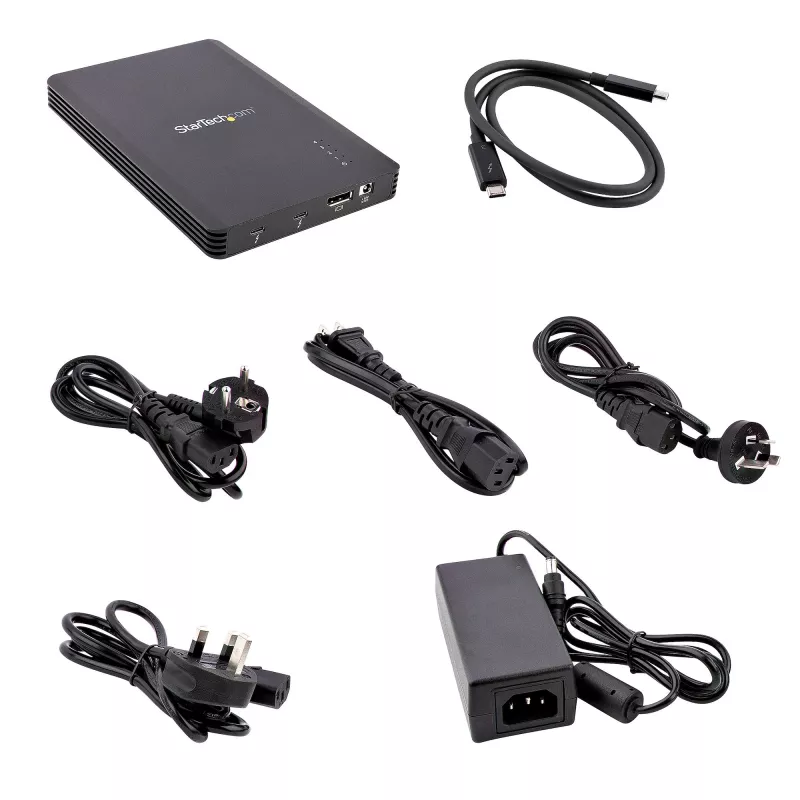 StarTech.com 4 nodalījumu Thunderbolt 3 NVMe korpuss, M.2 NVMe SSD diskiem, 1x DisplayPort video/ 2x TB3 pakārtotie porti, 40 Gbps, 72 W barošanas bloks, ārējais cietā diska korpuss