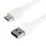 StarTech.com 1m USB A uz USB C uzlādes kabelis - Izturīgs ātrai uzlādei un sinhronizācijai USB 2.0 uz USB C tipa datu vads - Stingrs TPE apvalks aramīda šķiedra V/V 3A Balts - Samsung S10, iPad Pro, Pixel