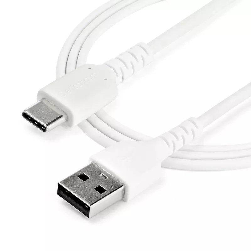 StarTech.com 1m USB A uz USB C uzlādes kabelis - Izturīgs ātrai uzlādei un sinhronizācijai USB 2.0 uz USB C tipa datu vads - Stingrs TPE apvalks aramīda šķiedra V/V 3A Balts - Samsung S10, iPad Pro, Pixel