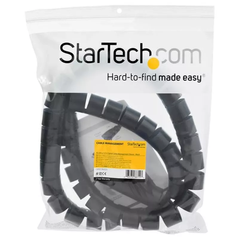 StarTech.com 1,5 m (4,9 pēdas) kabeļu pārvaldības uzmava – spirālveida – 45 mm (1,8 collas) diametrs | Kabeļu organizētājs | Izplešama spirālveida aptinums | Komplektā kabeļu ievietošanas rīks | Melns