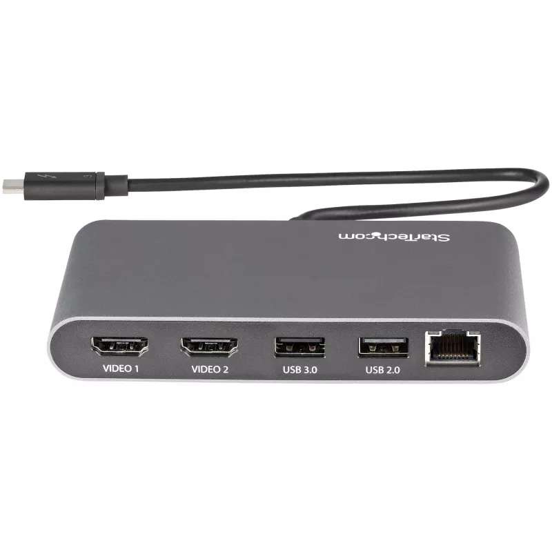 StarTech.com Dual-Monitor Thunderbolt Mini Dock, 4K 60Hz HDMI, bezvadu dokstacija operētājsistēmām Windows un Mac, Gigabit Ethernet, 1 x USB 5Gbps un 1x USB 2.0, 11 collu (28 cm) kabelis
