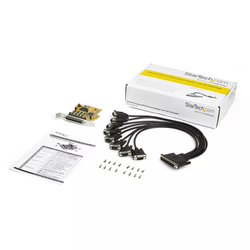 StarTech.com 8 portu PCI Express RS232 seriālais adapteris, PCIe RS232 seriālā karte, 16C1050 UART, daudzportu seriālais DB9 kontrolieris/paplašināšanas karte, 15 kV ESD aizsardzība, tikai Windows — TAA