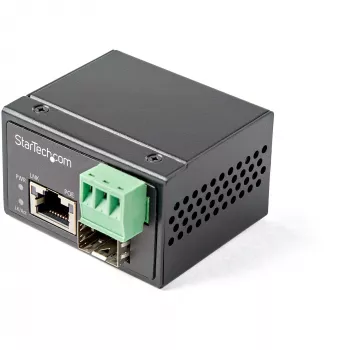 StarTech.com PoE+ industriālais optiskās šķiedras uz Ethernet multivides pārveidotājs 30 W - SFP uz RJ45 - vienmoda/daudzmodu šķiedra uz vara Gigabit Ethernet - mini/kompakts izmērs - IP30/ -40 līdz +75 °C