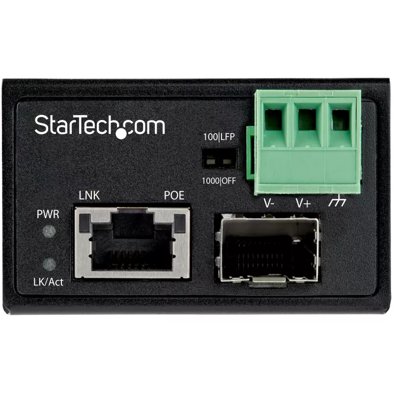 StarTech.com PoE+ industriālais optiskās šķiedras uz Ethernet multivides pārveidotājs 30 W - SFP uz RJ45 - vienmoda/daudzmodu šķiedra uz vara Gigabit Ethernet - mini/kompakts izmērs - IP30/ -40 līdz +75 °C