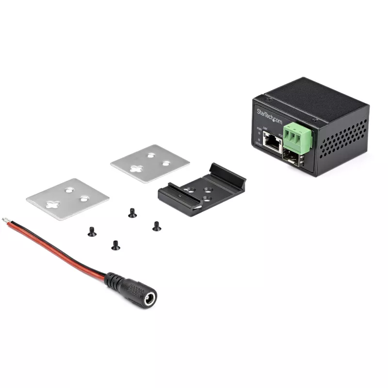 StarTech.com PoE+ industriālais optiskās šķiedras uz Ethernet multivides pārveidotājs 30 W - SFP uz RJ45 - vienmoda/daudzmodu šķiedra uz vara Gigabit Ethernet - mini/kompakts izmērs - IP30/ -40 līdz +75 °C