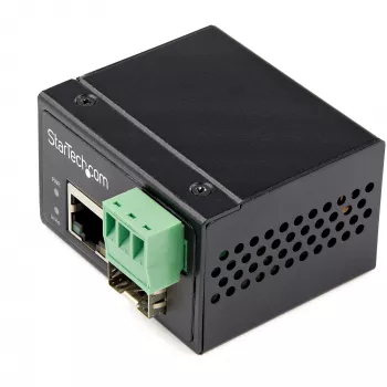 StarTech.com Industrial Fiber to Ethernet Media Converter - 100Mbps SFP to RJ45/Cat6 - Singlemode/Multimode Optical Fiber to Copper tīkls - 12-56V DC - IP-30/ -40 to +75C