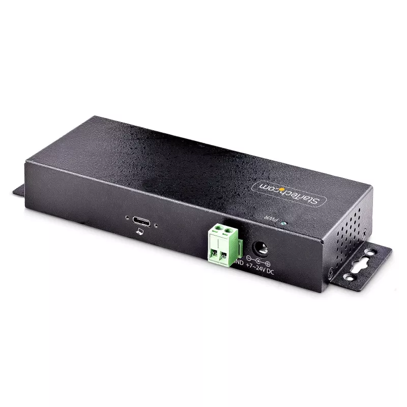 StarTech.com 7 portu industriālais USB 10 Gbps centrmezgls ar strāvas adapteri, metāla, montējams, 5x USB-A un 2x USB-C pakārtotie porti, ESD aizsardzība, darbināms USB centrmezgls, TAA