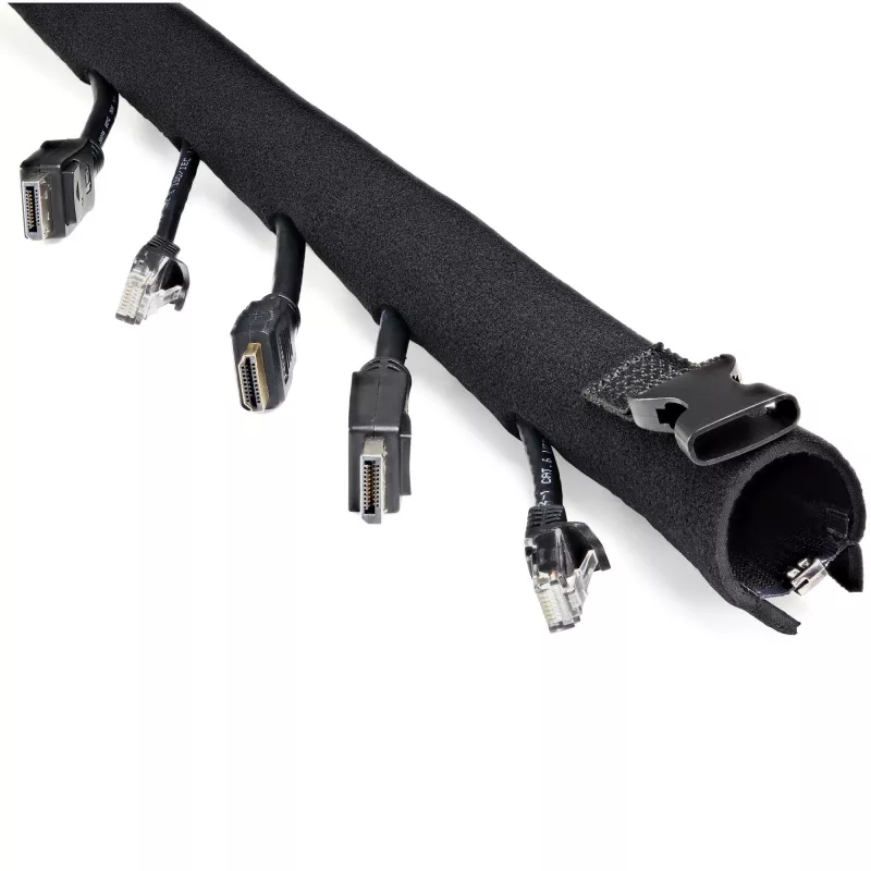 StarTech.com 40 collu (1 m) neoprēna kabeļu pārvaldības uzmava ar rāvējslēdzēju un sprādzi – 1,2 collu (3 cm) diametrs – datora/PC strāvas/tīkla/AV vadu pārsegs/pārvaldnieks – elastīgs kabeļu organizētāja apvalks – melna