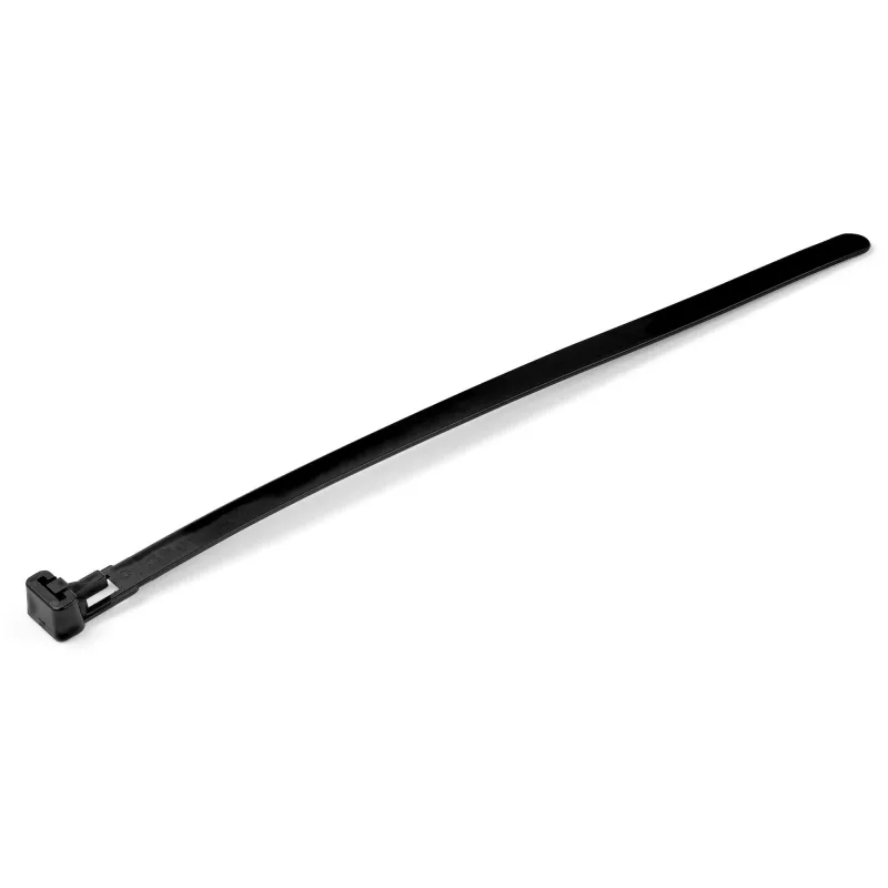 StarTech.com 8 collu (20 cm) atkārtoti lietojamās kabeļu saites – 1/4 collas (7 mm) platas, 1-7/8 collu (50 mm) saišķa diametrs, 50 mārciņu (22 kg) stiepes izturība, atvienojamās neilona saites, iekštelpām/ārtelpām, 94V-2/UL sarakstā, 100 gab. iepakojumā – melnas