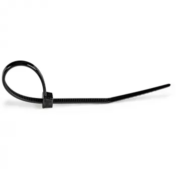 StarTech.com 4 collu (10 cm) kabeļu saites — 1/16 collu (2 mm) platas, 7/8 collu (22 mm) saišķa diametrs, 18 mārciņu (8 kg) stiepes izturība, neilona pašfiksējošās rāvējslēdzēju saites ar izliektu galu — 94V-2/UL sarakstā, 100 iepakojumā — melnas