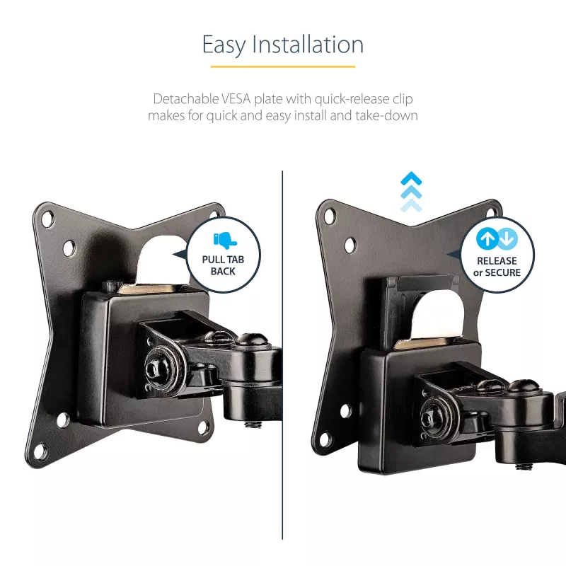 StarTech.com galda stiprinājuma monitora svira vienam VESA displejam līdz 32 collām vai 49 collu platekrānam 8 kg/17,6 lb - pilnas kustības šarnīra un augstuma regulējama - C veida skava, caurlaide - viena monitora svira