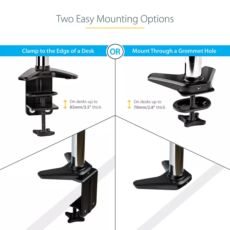 StarTech.com galda stiprinājuma monitora svira vienam VESA displejam līdz 32 collām vai 49 collu platekrānam 8 kg/17,6 lb - pilnas kustības šarnīra un augstuma regulējama - C veida skava, caurlaide - viena monitora svira