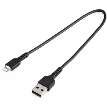 StarTech.com 12 collu (30 cm) izturīgs, melns USB-A – Lightning kabelis – pastiprinātas izturības, raupjš, ar aramīda šķiedru, USB Type A – Lightning lādētāja/sinhronizācijas strāvas vads – Apple MFi sertificēts iPad/iPhone 12