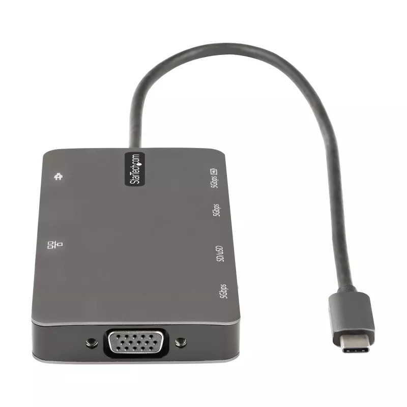 StarTech.com USB C daudzportu adapteris - HDMI 4K 30Hz vai VGA ceļojumu dokstacija - 5Gbps USB 3.0 centrmezgls (USB A / USB C porti) - 100W strāvas padeve - SD/microSD - GbE - 30cm kabelis - USB C mini dokstacija