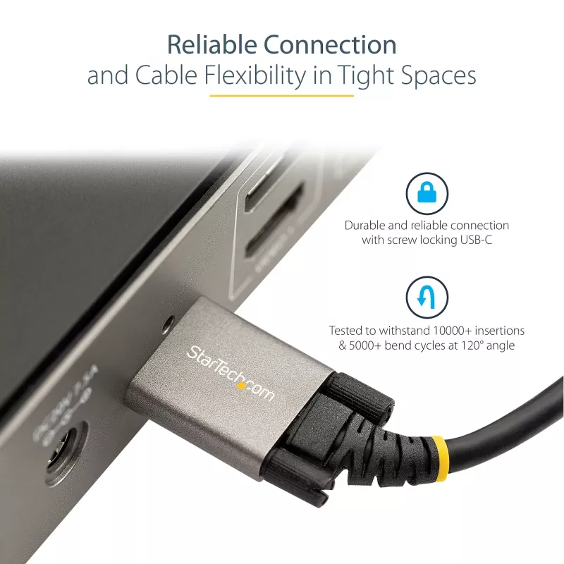 StarTech.com 20 collu (50 cm) sānu skrūvju bloķēšanas USB-C kabelis 10 Gbit/s - USB 3.1/3.2 Gen 2 Type-C kabelis - 100 W (5 A) jaudas piegādes uzlāde, DP Alt režīms - divkārša skrūvju bloķēšana - USB-C vads uzlādei/sinhronizācijai