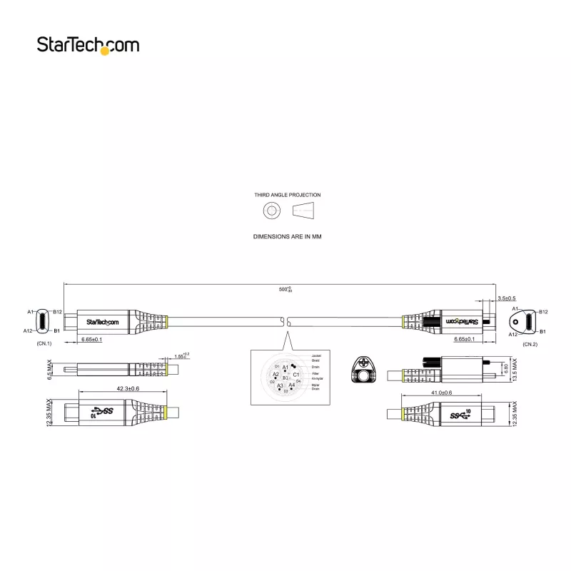 StarTech.com 20 collu (50 cm) augšējās skrūves fiksējošs USB C kabelis 10 Gbps - USB 3.1/3.2 Gen 2 Type-C kabelis - 100 W (5 A) Power Delivery uzlāde, DP Alt Mode - viena skrūves fiksācija, USB-C vads uzlādei/sinhronizācijai