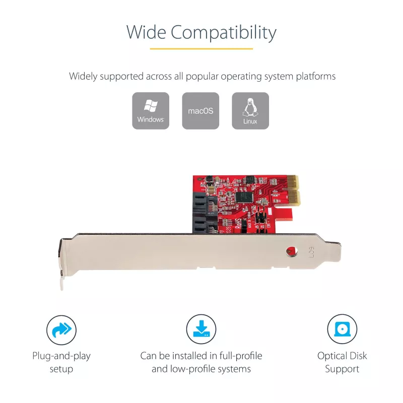 StarTech.com SATA PCIe karte - 2 pieslēgvietu PCIe SATA paplašināšanas karte - 6Gbps - pilna/zema profila - PCI Express uz SATA adapteris/kontrolieris - ASM1062R SATA RAID - PCIe uz SATA pārveidotājs