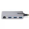 StarTech.com 3 portu USB centrmezgls ar Ethernet – 3x USB-A porti – Gigabit Ethernet (RJ-45) – USB 3.0 5 Gbps – ar kopnes barošanu – 1 pēdu/30 cm garš kabelis – pārnēsājams klēpjdatora USB centrmezgla adapteris ar GbE
