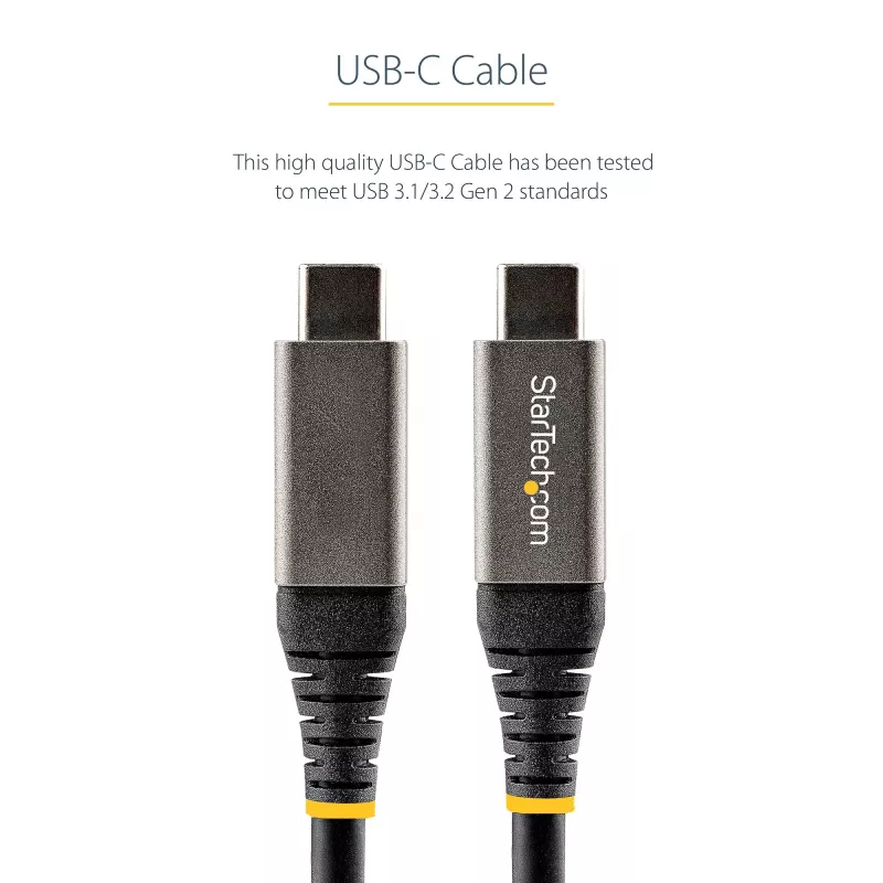 StarTech.com 50 cm (20 collas) USB C kabelis 10 Gbit/s – USB 3.1 Type-C kabelis – 100 W (5 A) strāvas padeves uzlāde, DP Alt režīms – USB-C vads USB-C klēpjdatoram/tālrunim/ierīcei – uzlāde/sinhronizācija
