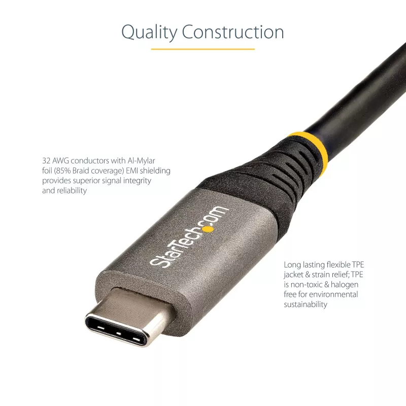 StarTech.com 50 cm (20 collas) USB C kabelis 10 Gbit/s – USB 3.1 Type-C kabelis – 100 W (5 A) strāvas padeves uzlāde, DP Alt režīms – USB-C vads USB-C klēpjdatoram/tālrunim/ierīcei – uzlāde/sinhronizācija