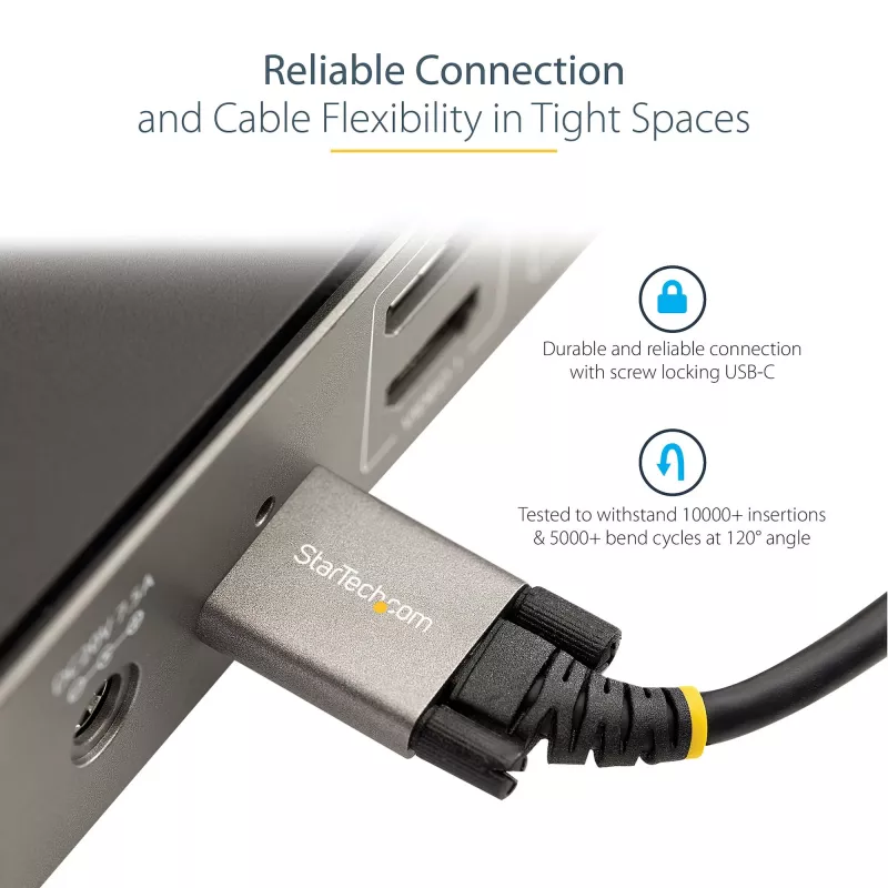 StarTech.com 0,9 m (1 m) sānu skrūvju fiksējošs USB C kabelis 10 Gbps – USB-IF sertificēts USB-C kabelis – USB 3.1/3.2 Gen 2 Type-C kabelis – 100 W (5 A) Power Delivery lādēšana, DP Alt režīms – divkārša skrūvju fiksācija – USB-C vads lādēšanai/sinhronizācijai