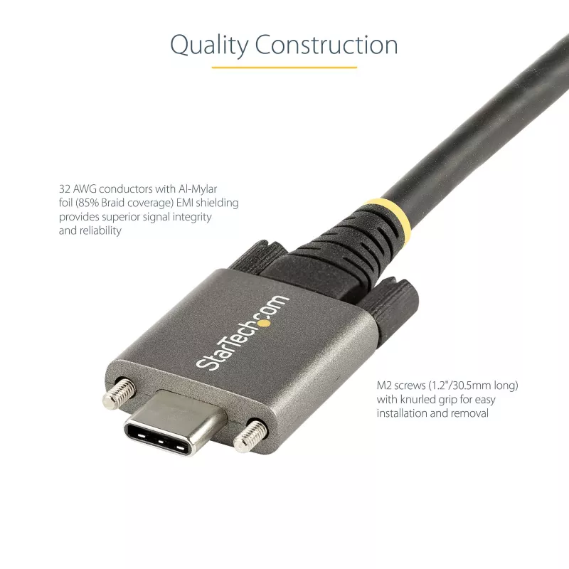 StarTech.com 0,9 m (1 m) sānu skrūvju fiksējošs USB C kabelis 10 Gbps – USB-IF sertificēts USB-C kabelis – USB 3.1/3.2 Gen 2 Type-C kabelis – 100 W (5 A) Power Delivery lādēšana, DP Alt režīms – divkārša skrūvju fiksācija – USB-C vads lādēšanai/sinhronizācijai
