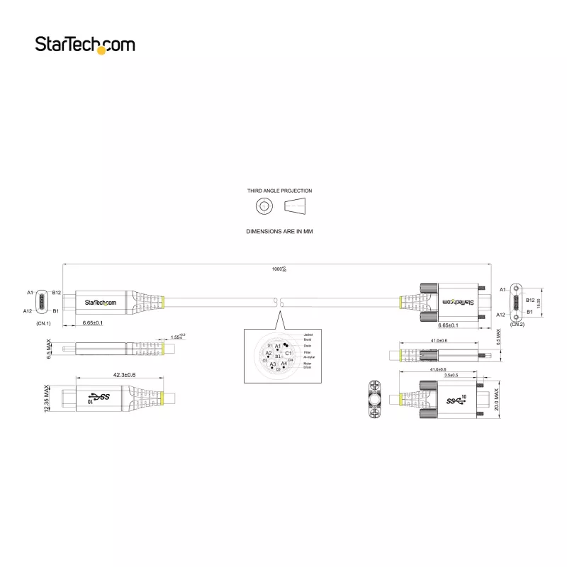 StarTech.com 0,9 m (1 m) sānu skrūvju fiksējošs USB C kabelis 10 Gbps – USB-IF sertificēts USB-C kabelis – USB 3.1/3.2 Gen 2 Type-C kabelis – 100 W (5 A) Power Delivery lādēšana, DP Alt režīms – divkārša skrūvju fiksācija – USB-C vads lādēšanai/sinhronizācijai