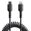 StarTech.com 1 m USB C–Lightning kabelis, MFi sertificēts, spirālveida iPhone lādētāja kabelis, melns, izturīgs TPE apvalks ar aramīda šķiedru, lieljaudas spirālveida Lightning kabelis