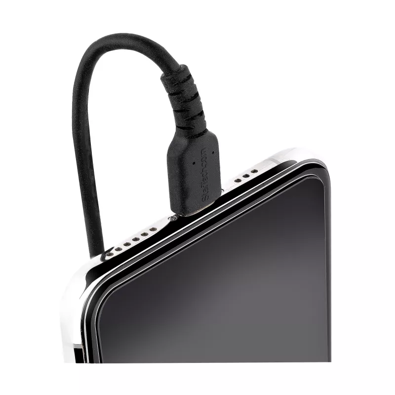 StarTech.com 1 m USB C–Lightning kabelis, MFi sertificēts, spirālveida iPhone lādētāja kabelis, melns, izturīgs TPE apvalks ar aramīda šķiedru, lieljaudas spirālveida Lightning kabelis
