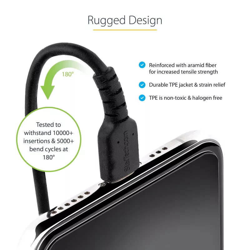 StarTech.com 1 m USB C–Lightning kabelis, MFi sertificēts, spirālveida iPhone lādētāja kabelis, melns, izturīgs TPE apvalks ar aramīda šķiedru, lieljaudas spirālveida Lightning kabelis