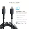 StarTech.com 1 m USB C–Lightning kabelis, MFi sertificēts, spirālveida iPhone lādētāja kabelis, melns, izturīgs TPE apvalks ar aramīda šķiedru, lieljaudas spirālveida Lightning kabelis