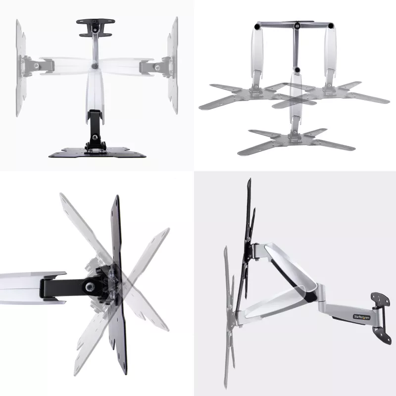 StarTech.com VESA TV sienas stiprinājums, regulējams pilnas kustības TV sienas stiprinājums 23 collu-55 collu displejiem, plāns TV montāžas kronšteins, iztur 30 kg (66 lb), izbīdāms/noliecams/pagriežams TV sienas stiprinājums