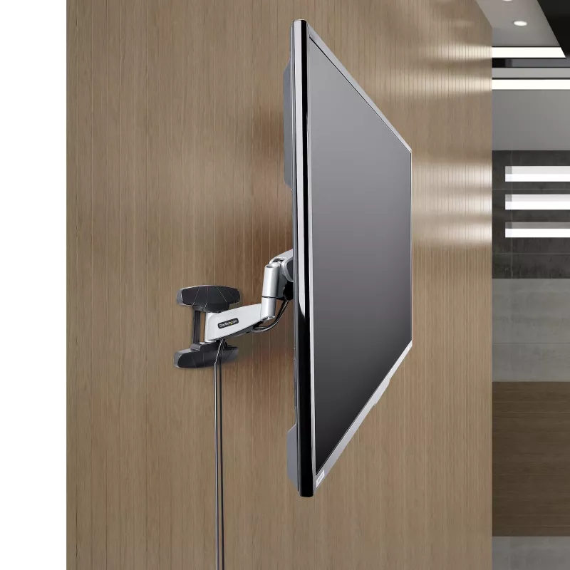 StarTech.com VESA TV sienas stiprinājums, regulējams pilnas kustības TV sienas stiprinājums 23 collu-55 collu displejiem, plāns TV montāžas kronšteins, iztur 30 kg (66 lb), izbīdāms/noliecams/pagriežams TV sienas stiprinājums