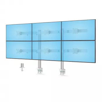 StarTech.com sešu monitoru galda statīvs ar šķērssiju, līdz 32 collu datoru ekrāniem, maks. 17,6 mārciņas (8 kg) katrs, dubultā kolonna, C-skava/cauruma montāža, regulējams augstums