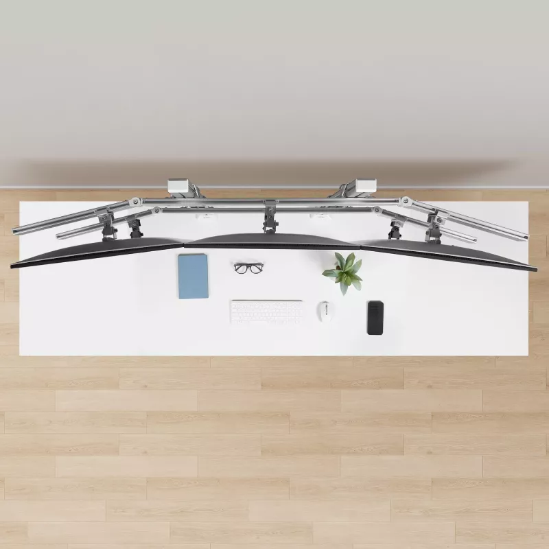 StarTech.com sešu monitoru galda statīvs ar šķērssiju, līdz 32 collu datoru ekrāniem, maks. 17,6 mārciņas (8 kg) katrs, dubultā kolonna, C-skava/cauruma montāža, regulējams augstums