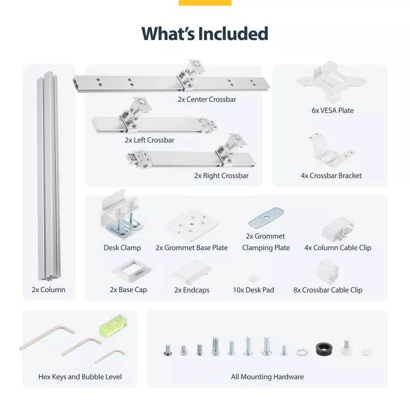 StarTech.com sešu monitoru galda statīvs ar šķērssiju, līdz 32 collu datoru ekrāniem, maks. 17,6 mārciņas (8 kg) katrs, dubultā kolonna, C-skava/cauruma montāža, regulējams augstums