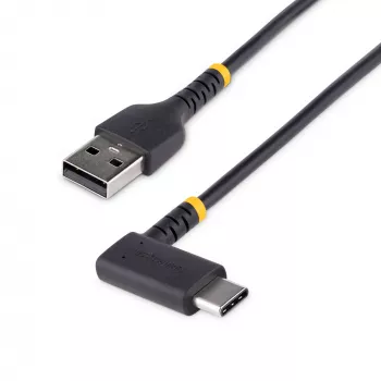 StarTech.com 15 cm USB A–USB C uzlādes kabelis, taisnleņķa – lieljaudas ātrās uzlādes USB-C kabelis – melns USB 2.0 A uz Type-C – izturīga aramīda šķiedra – 3 A – īss USB uzlādes vads