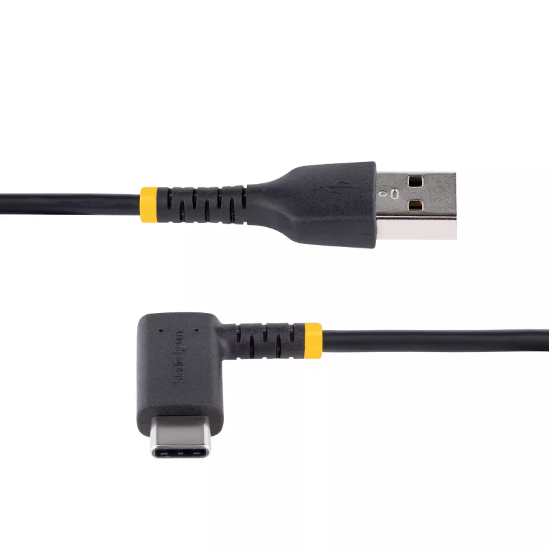 StarTech.com 15 cm USB A–USB C uzlādes kabelis, taisnleņķa – lieljaudas ātrās uzlādes USB-C kabelis – melns USB 2.0 A uz Type-C – izturīga aramīda šķiedra – 3 A – īss USB uzlādes vads