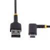 StarTech.com 15 cm USB A–USB C uzlādes kabelis, taisnleņķa – lieljaudas ātrās uzlādes USB-C kabelis – melns USB 2.0 A uz Type-C – izturīga aramīda šķiedra – 3 A – īss USB uzlādes vads
