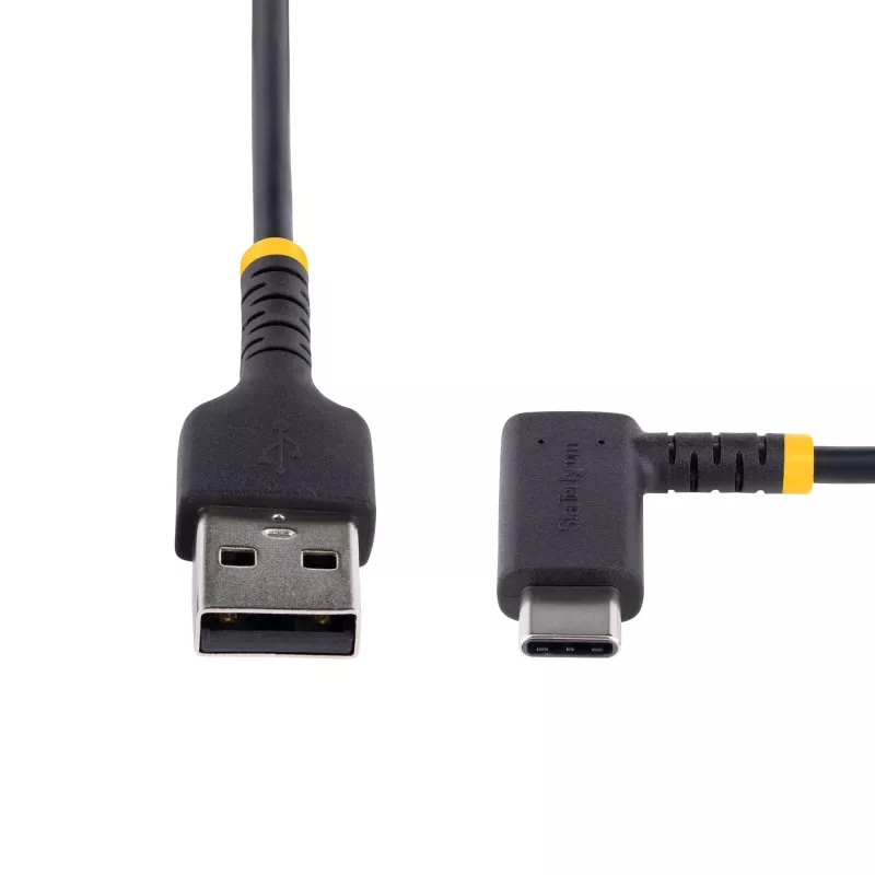 StarTech.com 15 cm USB A–USB C uzlādes kabelis, taisnleņķa – lieljaudas ātrās uzlādes USB-C kabelis – melns USB 2.0 A uz Type-C – izturīga aramīda šķiedra – 3 A – īss USB uzlādes vads