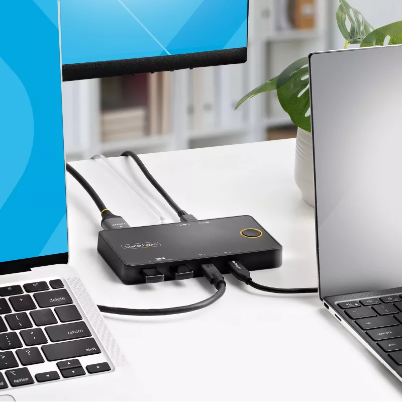 StarTech.com 2 portu USB-C KVM slēdzis, viens 4K 60 Hz HDMI monitors, divi 100 W jaudas padeves caurlaides porti, barošana no kopnes, saderīgs ar USB Type-C/USB4/Thunderbolt 3/4 – mazs formas faktors