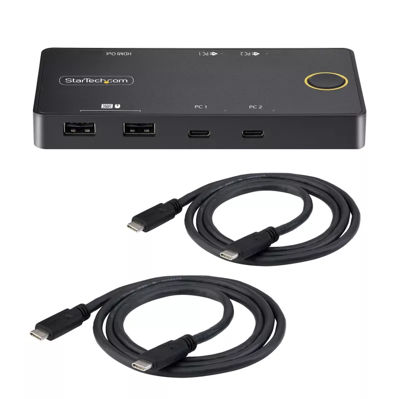 StarTech.com 2 portu USB-C KVM slēdzis, viens 4K 60 Hz HDMI monitors, divi 100 W jaudas padeves caurlaides porti, barošana no kopnes, saderīgs ar USB Type-C/USB4/Thunderbolt 3/4 – mazs formas faktors