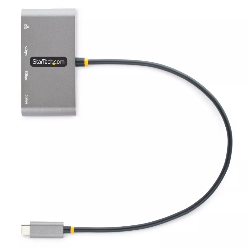 StarTech.com 3 portu USB-C centrmezgls ar Ethernet - 3x USB-A - Gigabit Ethernet - USB 3.0 5 Gbps - ar kopnes barošanu - 1 pēdu/30 cm garš USB Type-C resursdatora kabelis - GbE - pārnēsājams USB-C uz USB-A centrmezgls