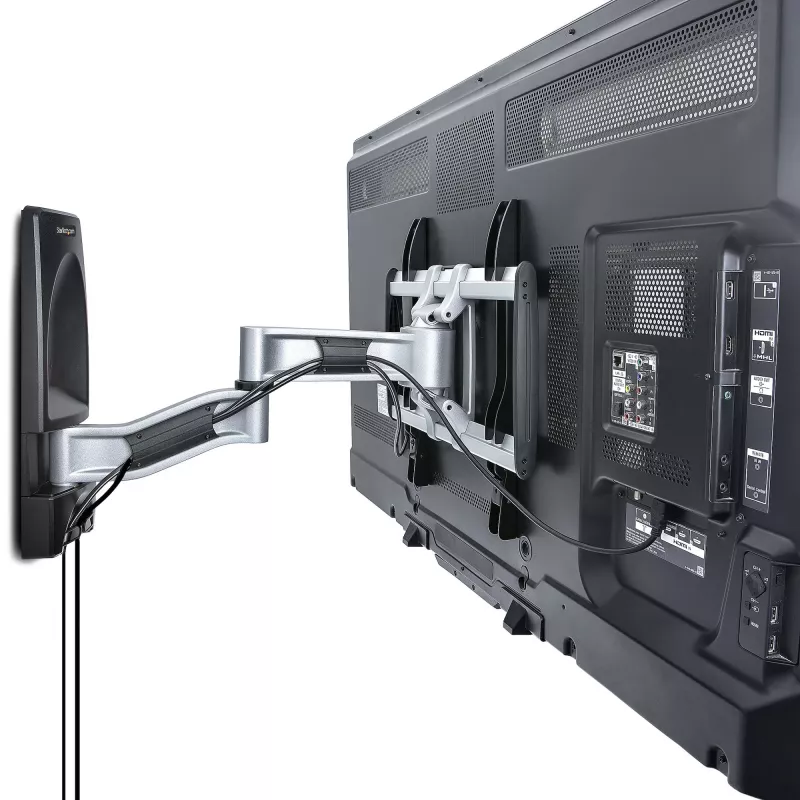 StarTech.com Regulējams TV sienas stiprinājums, VESA sienas stiprinājums, Piemērots 26 līdz 65 collu/99lb/Plakaniem/Izliektiem televizoriem, Ievelkams zema profila sienas stiprinājuma kronšteins, Regulējams stūra TV sienas stiprinājums